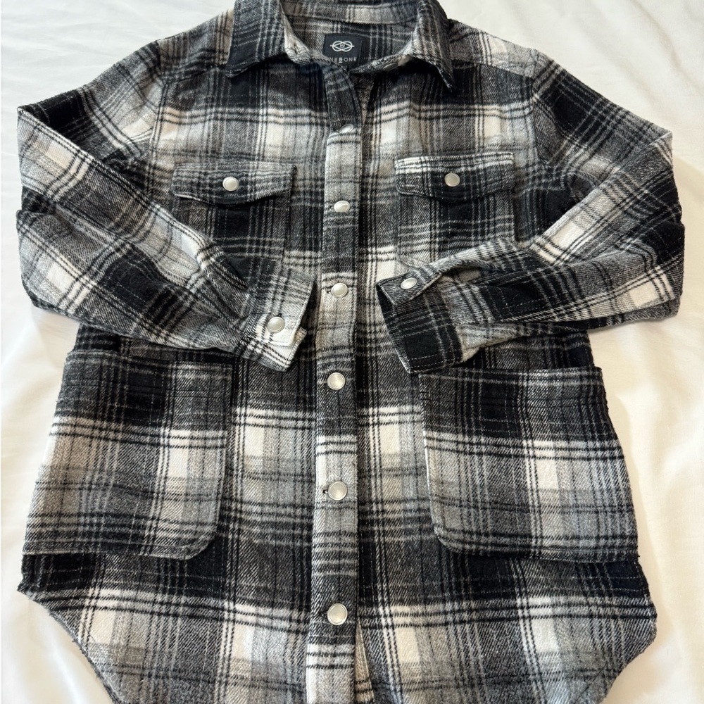 one 5 one Black and Gray Plaid Button Down Shirt‎ (0032)